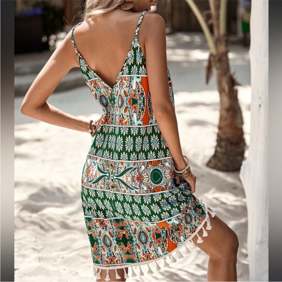 Boho Paisley Print Tassel Hem Cami Dress Sz.XS - Picture 2 of 13